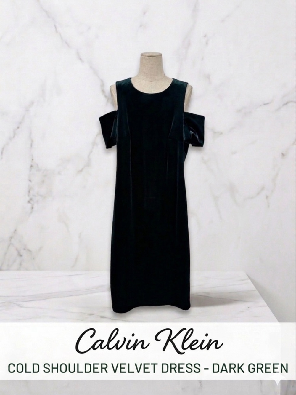Calvin Klein Cold Shoulder Velvet Dress in Dark Green Size 6